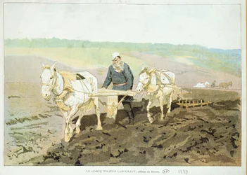 The Writer Lev Nikolaevich Tolstoy Ploughing with Horses